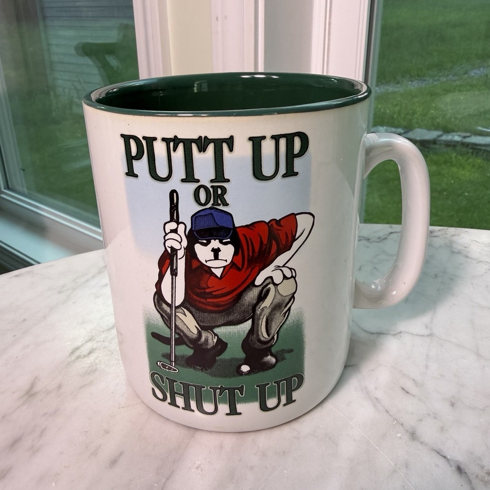Vintage Big Dogs Ceramic 30 Oz. Coffee Mug PUTT UP OR SHUT UP Kitchen Golf Cup